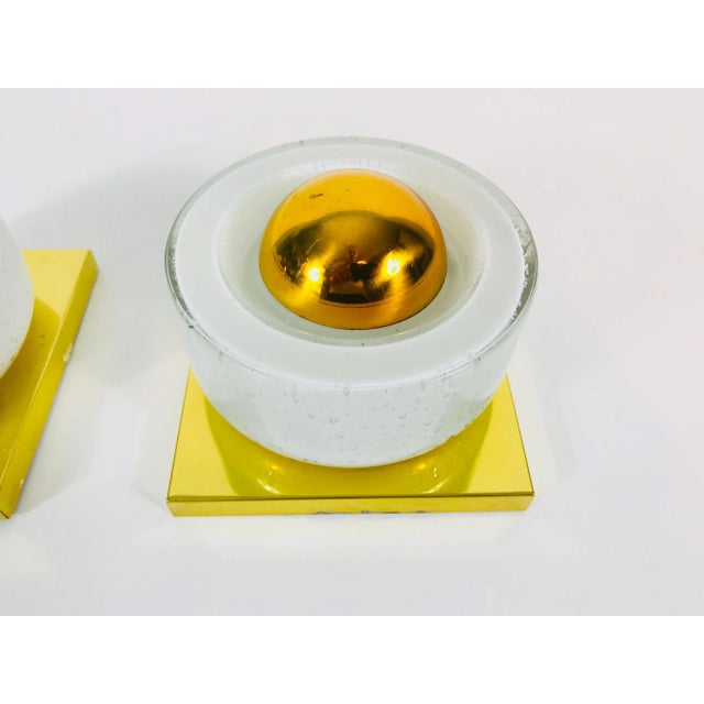 Gold Brass and Bubble Glass Wall Lamps by Glashütte Limburg, 1980s, Set of 2 For Sale - Image 8 of 13