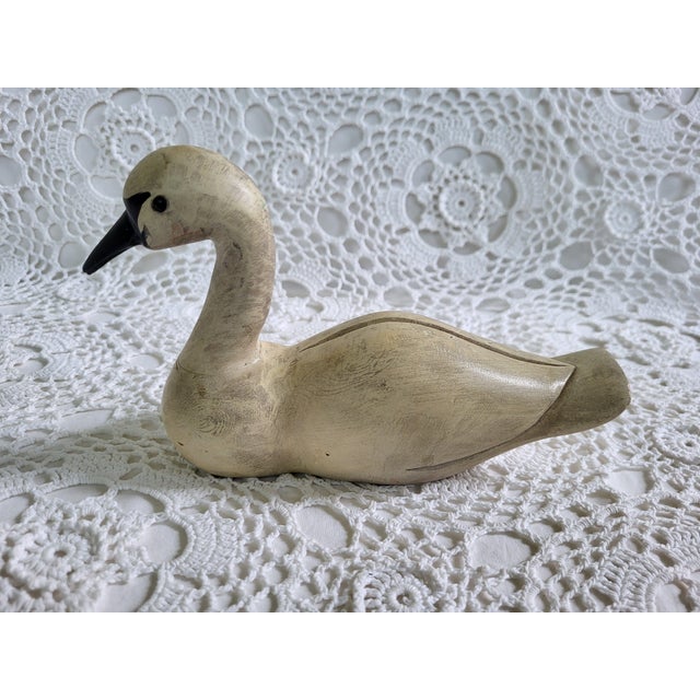 Rustic Rustic Wooden White Swan Figurine For Sale - Image 3 of 4