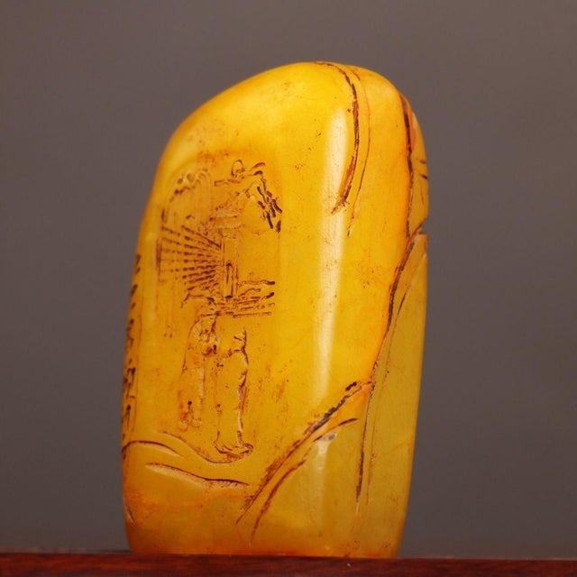 Asian 1970s Carved Tianhuang Stone Seal With Figural Landscape Scene For Sale - Image 3 of 9