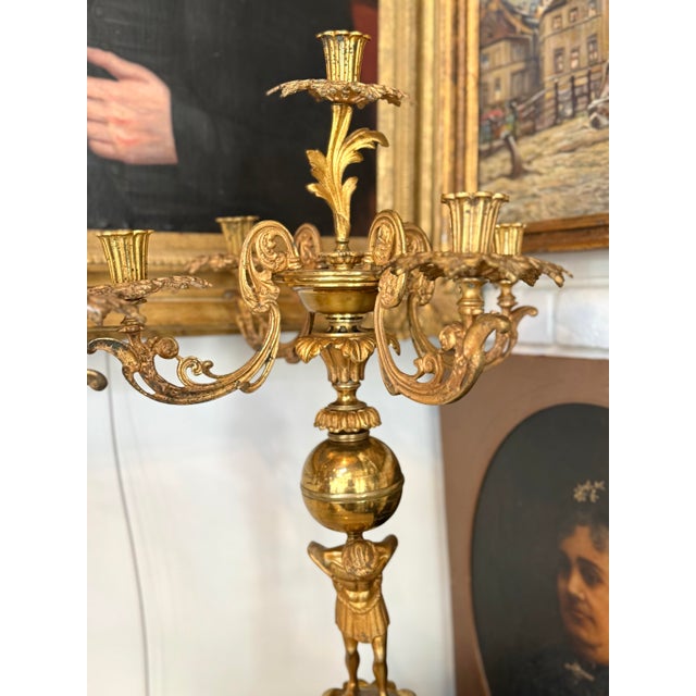 American Pair of h.n. Hooper & Co. Gilt Brass Figural Atlas Candelabra, Circa 1840 For Sale - Image 3 of 10