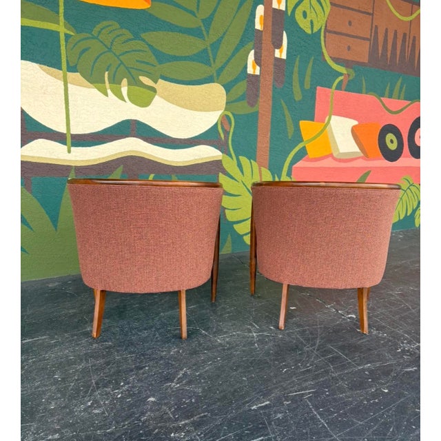 Reupholstered Mid Century Barrel Chair Pair For Sale - Image 10 of 13