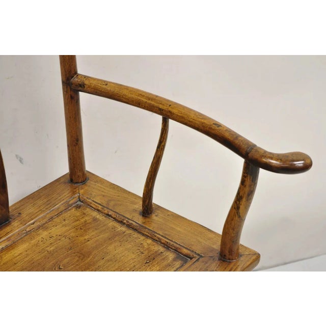Brown Mid 20th Century Vintage Chinese Elm Wood Ming Yoke Back Lacquered Asian Scholars Arm Chair For Sale - Image 8 of 12