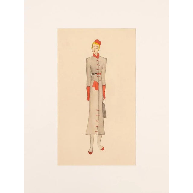 1920s Art Deco Fashion Drawings V, Gouache on Paper, Framed For Sale - Image 5 of 11