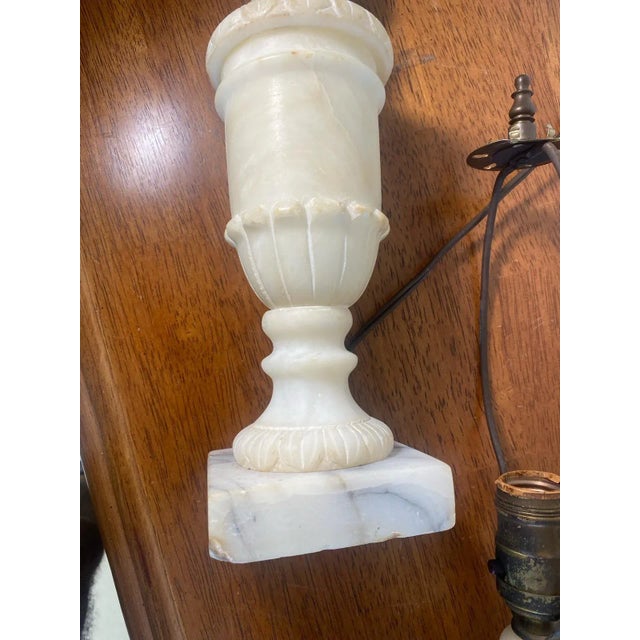 Pair of Mid Century Romanian Alabaster Marble Urn Table Lamps Neoclassical For Sale - Image 9 of 15