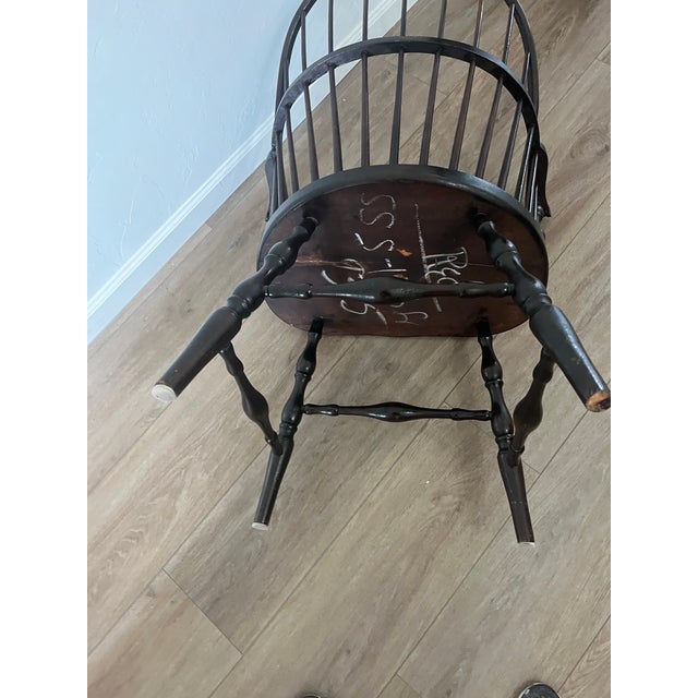 Brown 19th Century Wood Spindle Sac Back Windsor Farmhouse Armchair For Sale - Image 8 of 12