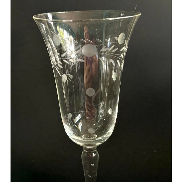 Vintage Willow Moon Water Gobblets, Set of 6 - By Pioneer - Mid Century Etched Tall Wine Champagne Glasses For Sale - Image 4 of 10