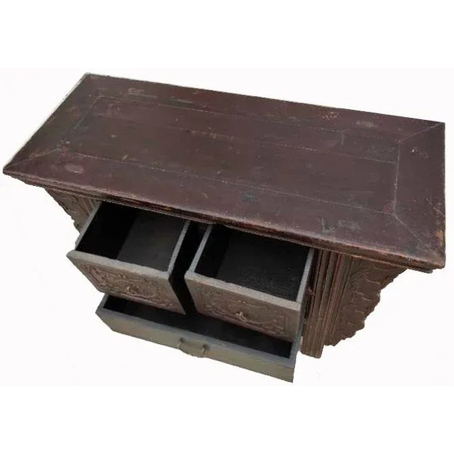 Early 20th Century Reddish Brown Antique Chinese Table with Three Drawers For Sale In Greensboro - Image 6 of 10