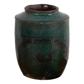 Antique Glazed Ceramic Vase For Sale