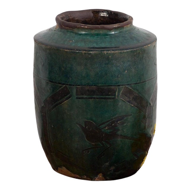 Antique Glazed Ceramic Vase For Sale