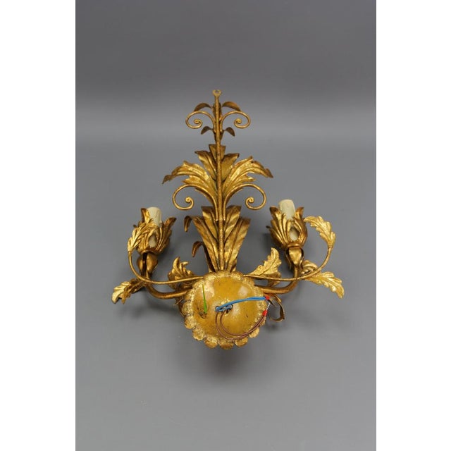Hollywood Regency Gilt Metal Two-Light Sconce, 1970s For Sale - Image 16 of 18