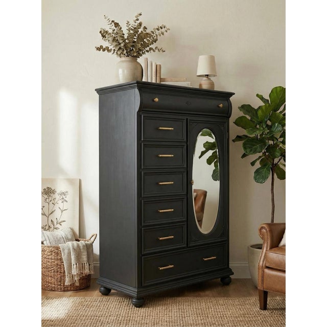 Victorian Late 20th Century Lexington Furniture Mansion Collection Vintage Armoire — Restored in Benjamin Moore Wrought Iron For Sale - Image 3 of 10