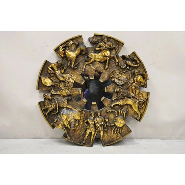 Vintage Finesse Originals 3D Fiberglass Zodiac Signs Mid Century Modern Wall Mirror. Item features a distressed gold...