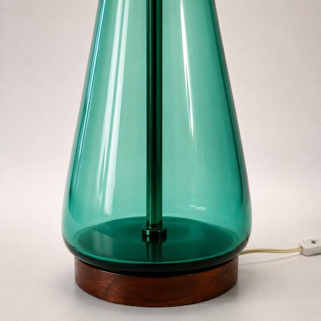 1960s Midcentury Modern Turquoise Glass Lamp For Sale - Image 5 of 8