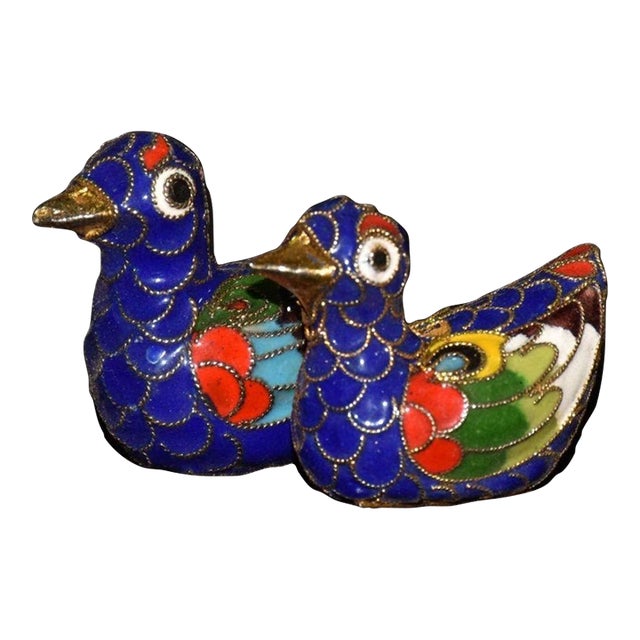 Vintage Cloisonné Enamel Mandarin Duck Figurines - Pair For Sale
