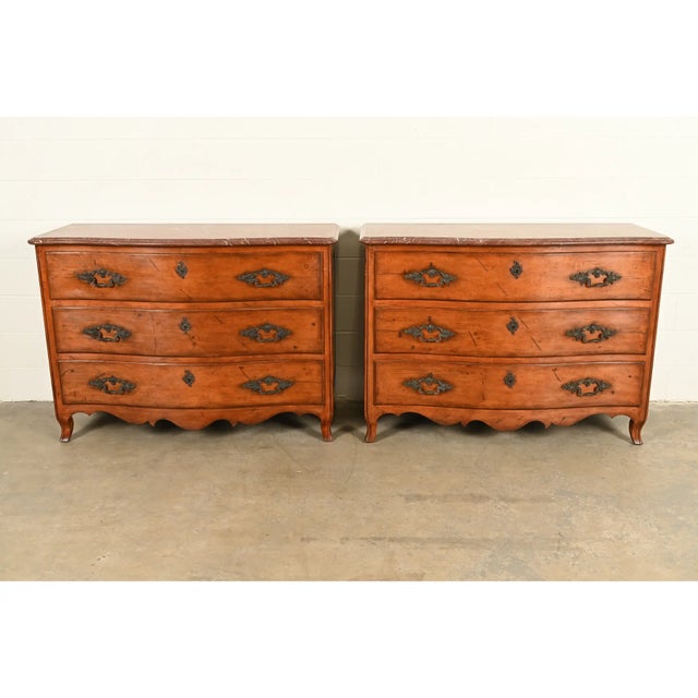 Ralph Lauren Ralph Lauren French Provincial Louis XV Carved Walnut Marble Top Commodes or Chests of Drawers, Pair For Sale - Image 4 of 16