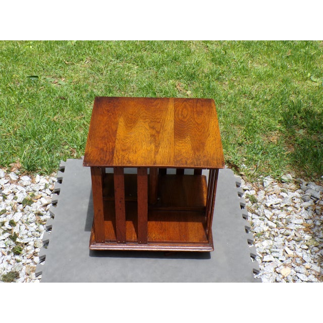 Antique Mission Era Solid Oak Desktop Revolving Bookcase For Sale - Image 13 of 16