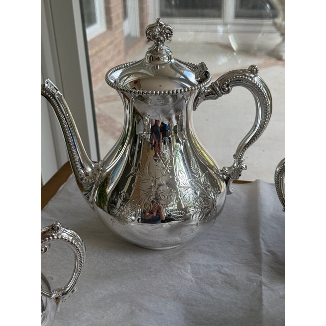 Antique Barbour Silver Co. Quadruple Plate Coffee Service, Floral Engraved, C. 1890–1910 - 4 pcs For Sale - Image 6 of 10