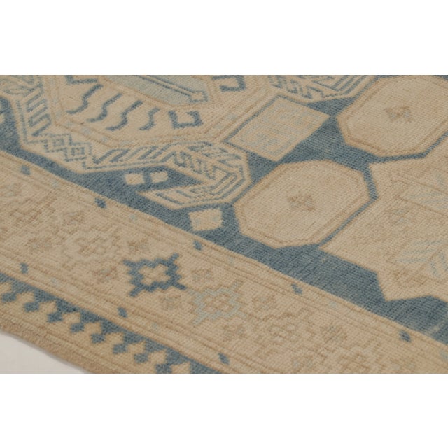Traditional Vintage Turkish Runner With Geometric Medallions in Beige & Blue - Rug & Kilim For Sale - Image 3 of 10
