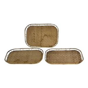 Vintage Wicker Bamboo Trays Quality Sun Products Taiwan - Set of 3