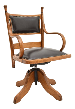 Victorian Swivel Desk Chair in Bentwood and Leather, 1890s
