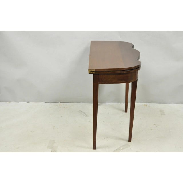 Brown Antique Sheraton Federal Mahogany Urn Inlay Flip Serpentine Console Game Table For Sale - Image 8 of 18