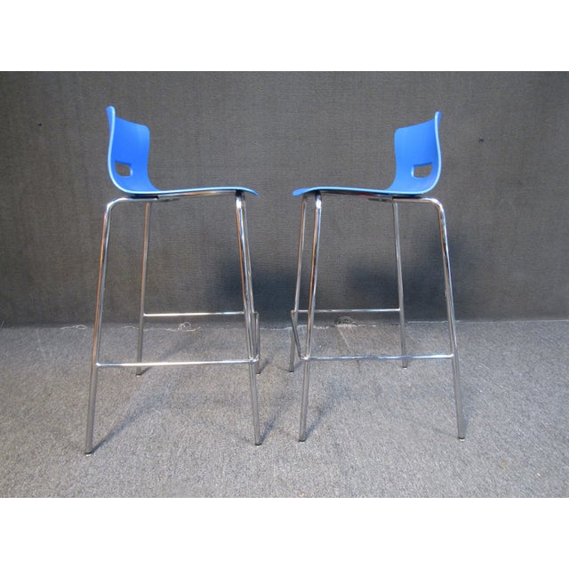 Blue Mid 20th Century Modern Bar Stools - Set of 5 For Sale - Image 8 of 10