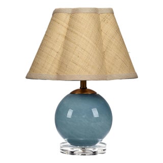 Jamie Young Dottie Blown Glass Table Lamp with Raffia Shade, Blue For Sale