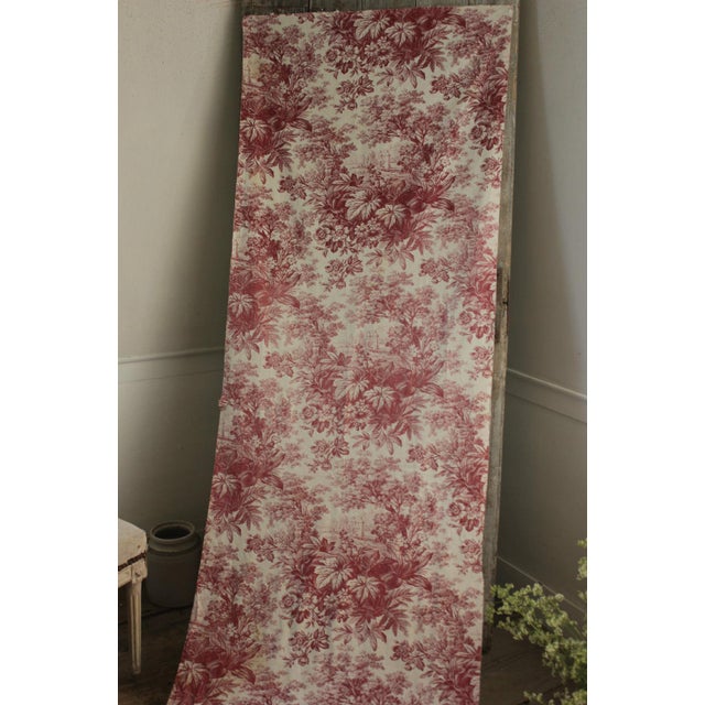 Toile Fabric Antique French Castle Raspberry Red Floral Material 19th ...