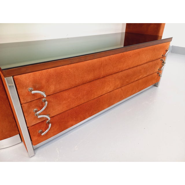 Vintage Italian Dressing Table in Suede Velvet, 1970s For Sale - Image 9 of 18