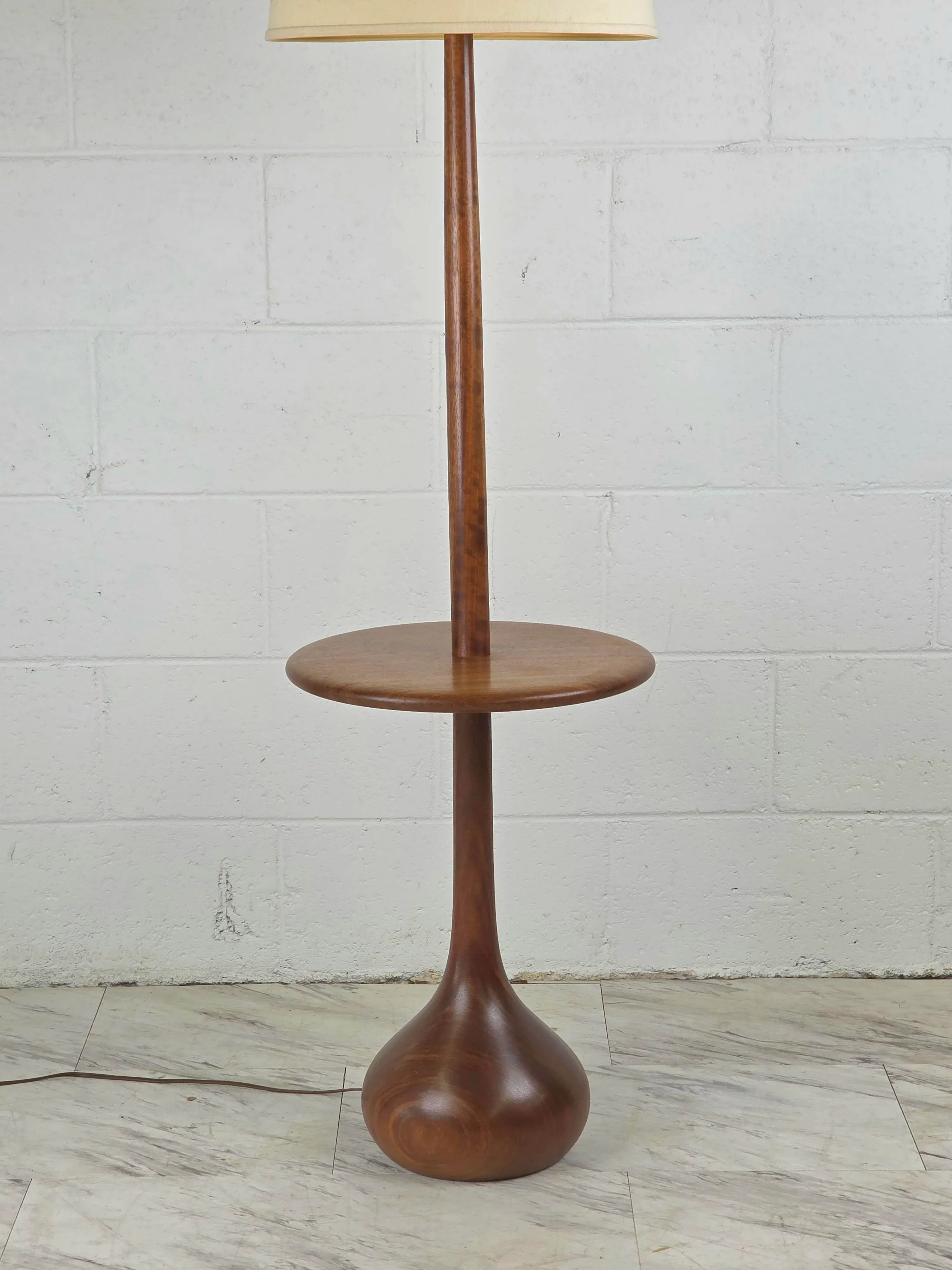 1950s Solid Danish Teak Bulbous Floor Lamp With Side Table | Chairish