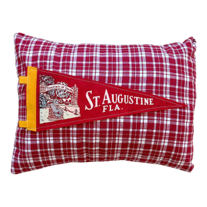 Florida St. Augustine Vintage Red Pennant on New Woven Plaid Throw Pillow
