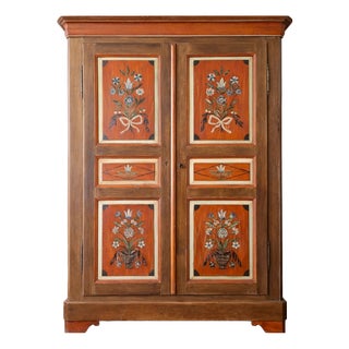 19th Century Folk Art Hand-Painted Cabinet with Floral Decoration For Sale