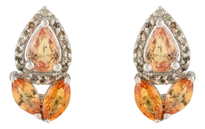 925 Silver Citrine Stud Earrings With Dazzling Diamond Accents - 2 Pieces