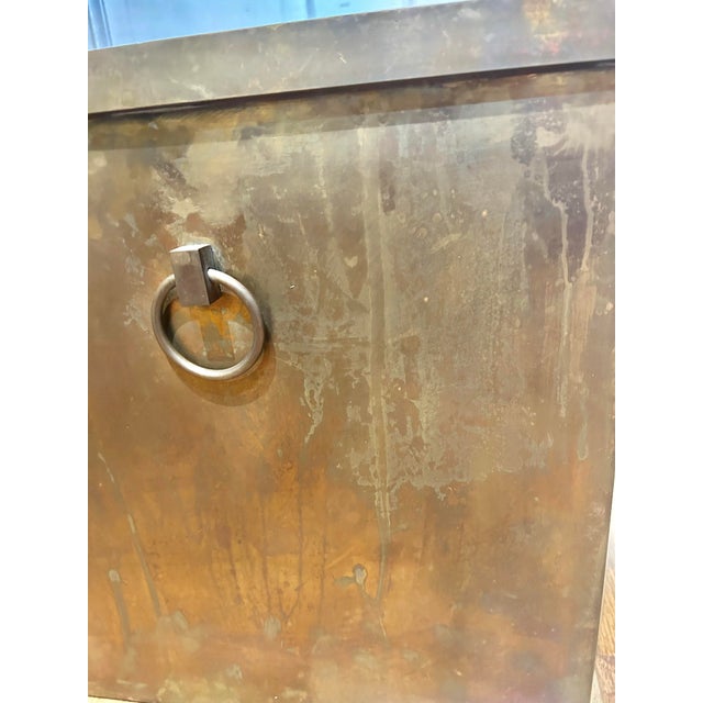 Metal 1970s Contemporary Solid Brass Square Jardinière /Planter With Ring Handles, 14” For Sale - Image 7 of 10