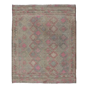 Turkish Vintage Kilim Rug With Colors of Tan and Pinks
