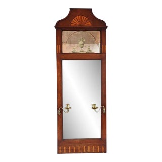 Danish Neoclassical Parquetry Mahogany Pier Mirror With Brass Sconces For Sale
