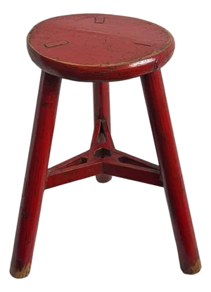 Vintage Red Farmhouse Round Wood Stool