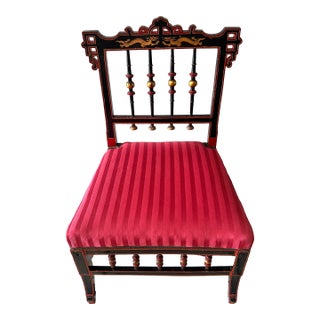 Antique Ebonized Lacquer Slipper Chair With Upholstered Seat For Sale