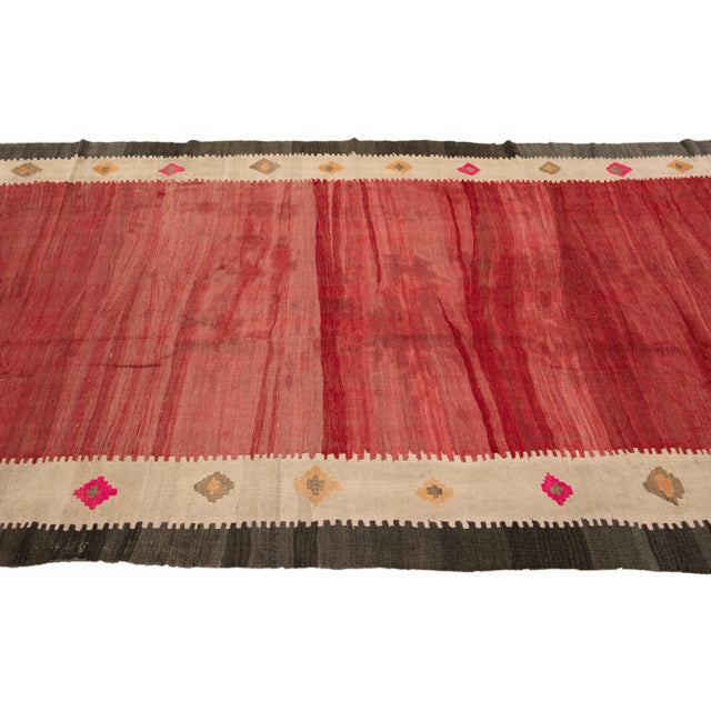 1950s Vintage Kilim Handmade Flatweave Red Geometric Wool Runner 6' 3'' X 12' 10'' For Sale - Image 5 of 11