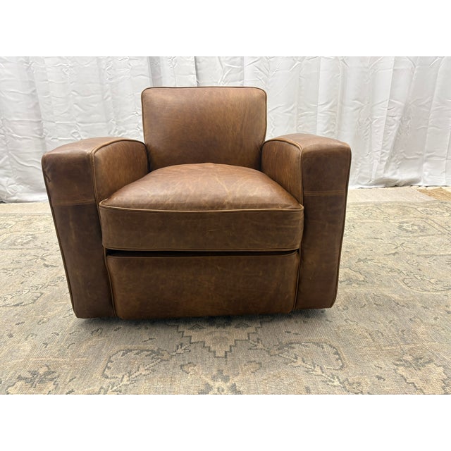 Rh Library Leather Swivel Chair – Classic Depth Italian Brompton Leather | Chestnut | Handcrafted in Usa For Sale - Image 17 of 18