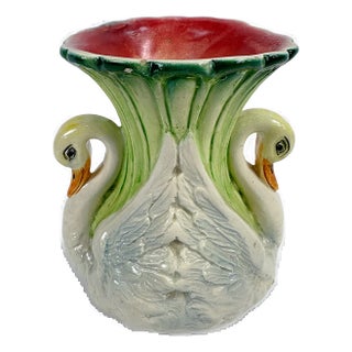Mid Century Italian Art Nouveau Double Swan Vase For Sale