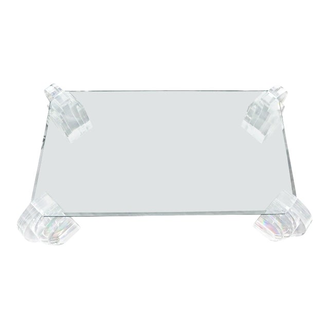 Large Oversized Lucite Base Glass Top Base Coffee Table Rectangular Cut Corner For Sale
