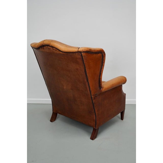 Animal Skin Vintage Dutch Cognac Wingback Leather Club Chair For Sale - Image 7 of 18