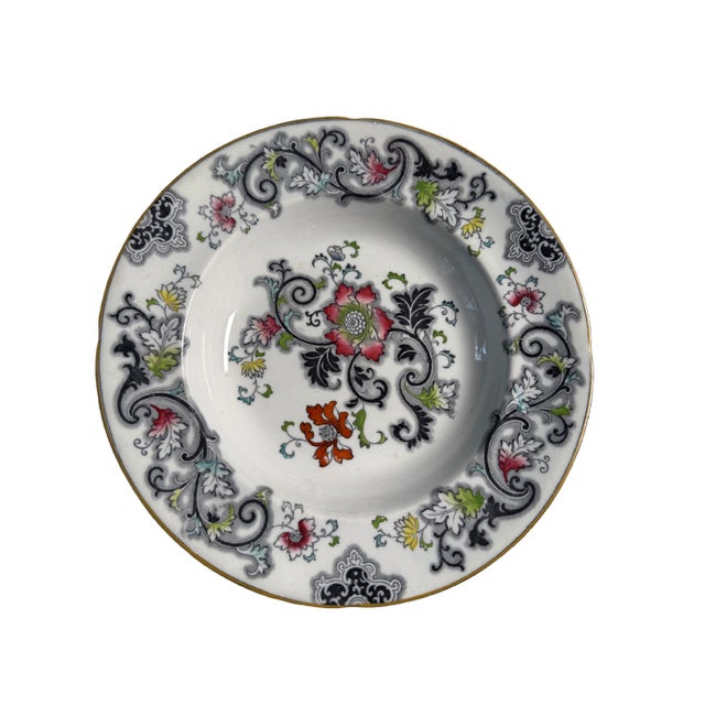 White Late 19th Century Francis Morley & Co. Vintage Transferware Rimmed Bowls. "Aurora" Pattern. Charcoal/Red. 8 Available For Sale - Image 8 of 12