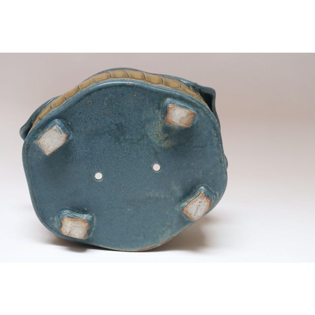 Ceramic Oblong Vintage Blue and Ochre Studio Pottery Planter Vase by Deanna Nichols For Sale - Image 7 of 18