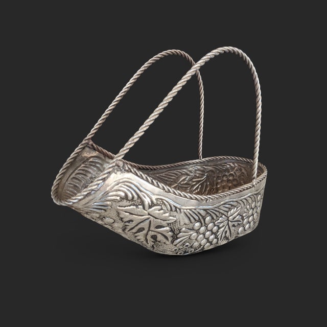 Vintage Silver Repousse French Style Wine Bottle Holder Carrier For Sale - Image 13 of 16
