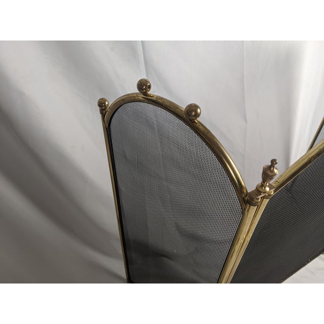 Vintage Brass Fireplace Ensemble With Folding Screen, Andirons & Fire Tools For Sale - Image 14 of 18