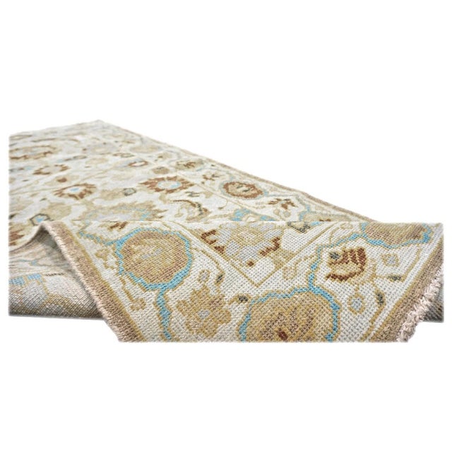 Early 21st Century 21st Century Afghan Sultanabad Wool 3x6 Ivory, Light Blue & Gold Handmade Runner Rug #1143914 For Sale - Image 5 of 6