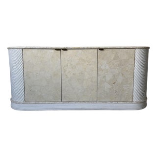 1980’s Postmodern Chic Rattan and Stone Oval Credenza For Sale