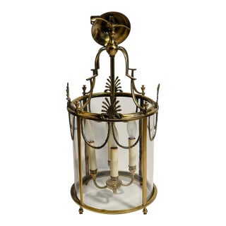 1940s Elegant Brass Neoclassical Pendant Chandelier For Sale